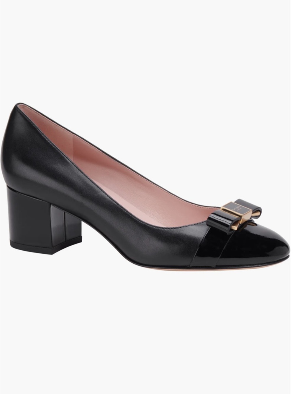 kate spade Black Leather Block Heel Pump with Bow